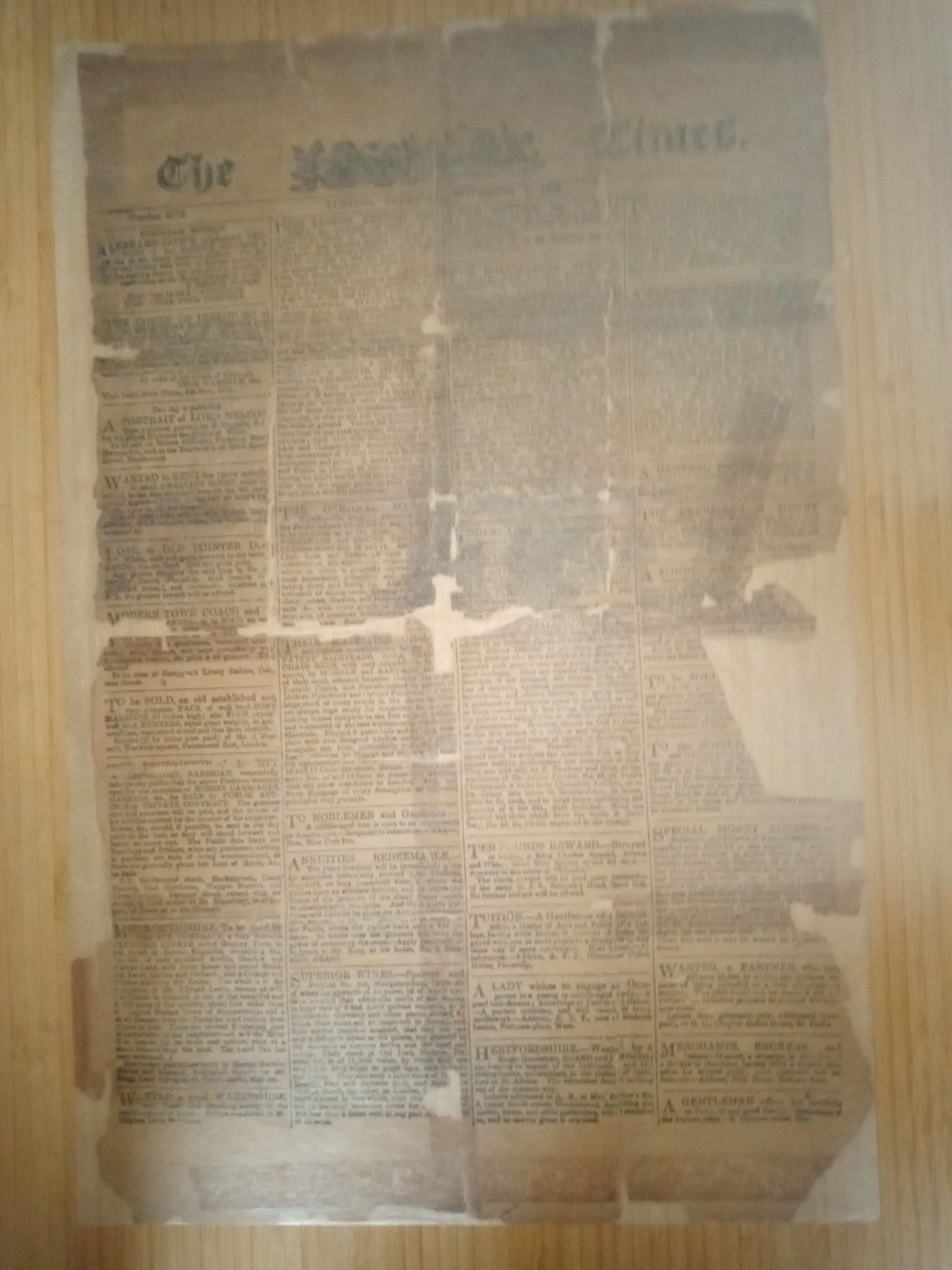 The Times Newspaper Nov 7Th 1805. News Of Battle Of Trafalgar & Death Of Nelson