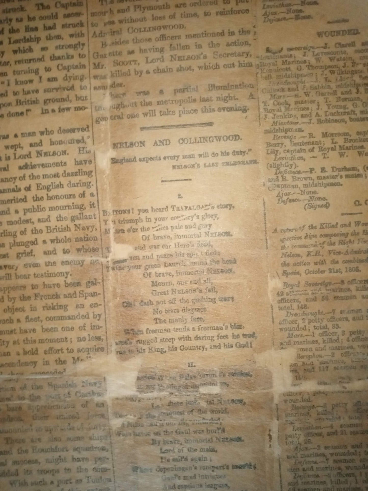 The Times Newspaper Nov 7Th 1805. News Of Battle Of Trafalgar & Death Of Nelson