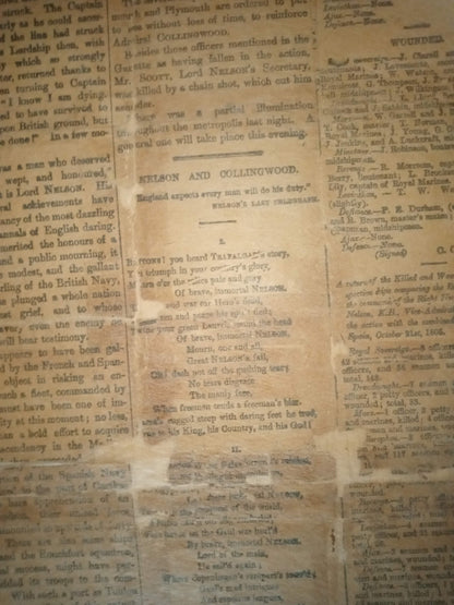 The Times Newspaper Nov 7Th 1805. News Of Battle Of Trafalgar & Death Of Nelson