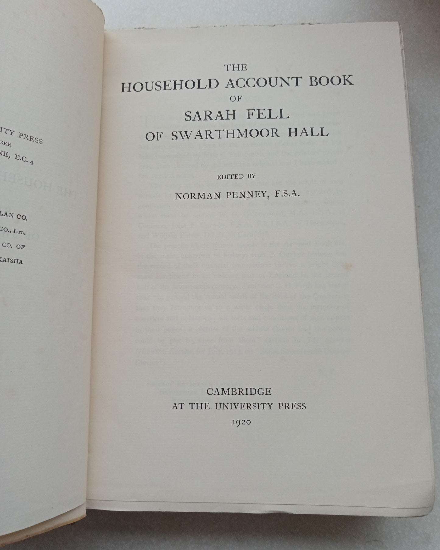 The Household Account Book Of Sarah Fell Of Swarthmoor Hall